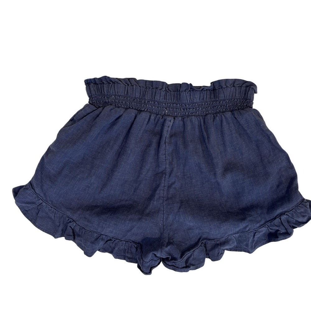 Aerie Ruffle Hem Shorts Womens‎ XS Navy Blue Smocked Paperbag Waist Linen Blend - Picture 5 of 9
